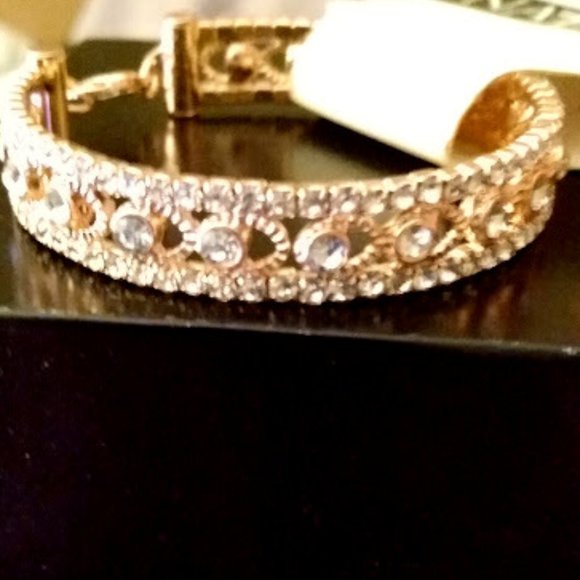 NAPIER Glam Rose Gold Clear Crystal/Textured Detail Flex Cuff Bracelet**NEW! - Picture 4 of 6